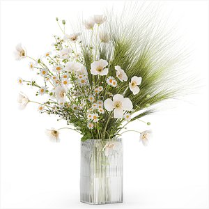 Summer bouquet of wildflowers poppy chamomile wheat 430 3D model
