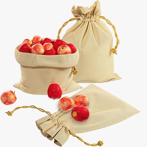 Jute Bags with Apples Collection V7 3D model
