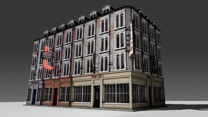 3 Piece Modular European Shop Apartment Building 3D model
