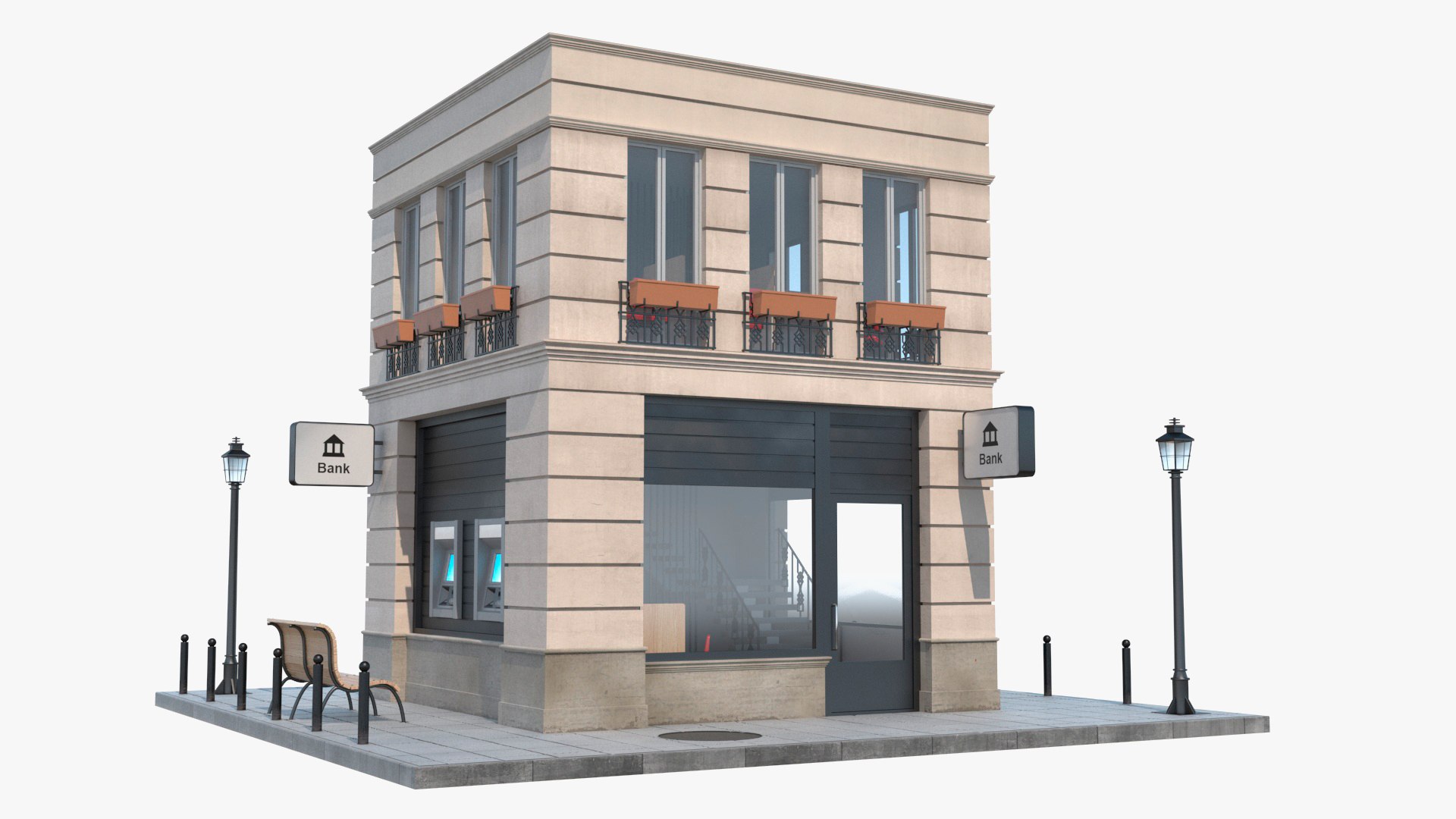 Small Bank Branch Building 3D model preview