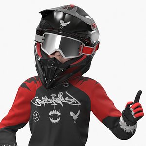 3D model Youth Offroad Racing Suit with Goggles Black-Red Rigged