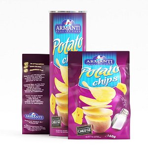 3D food chips pack set 3d model