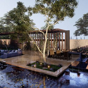 Villa backyard American style house landscape Revit Lumion FBX CAD 3D model