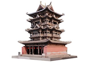 Chinese Wooden Pagoda - Multi-Eaved Landmark Tower model