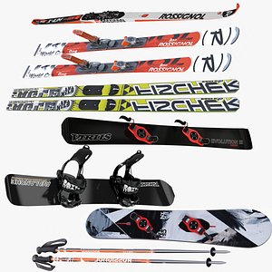 skis snowboards poles olympic 3d model