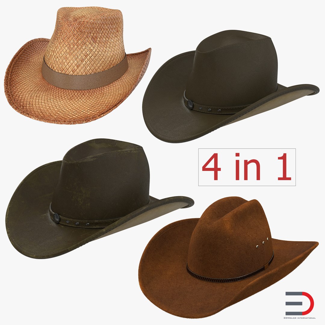 Old Cowboy Hats 3D Models Collection 3D model preview