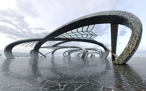 Futuristic Curved Pavilion- Architectural Background- V2U1