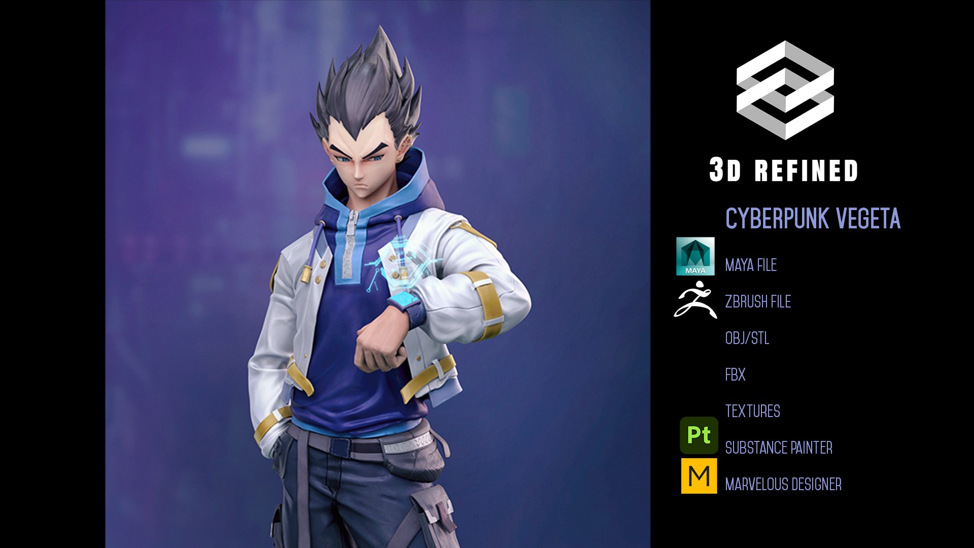 Vegeta Redesign Maya scene and zbrush sculpt 3D model https://p.turbosquid.com/ts-thumb/q5/QuMonL/3I/vegeta_main/jpg/1746851563/1920x1080/fit_q87/247d1a48d43437ce322723ee77d268fa3e2cc5e5/vegeta_main.jpg