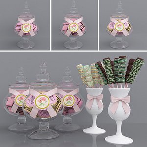 Candy jars and marshmallows 3D model