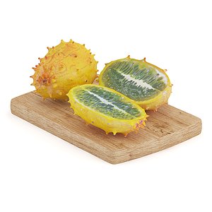 Sliced Horned Melon on Wooden Board