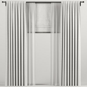 3D curtains roman white model