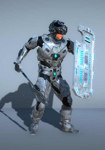 sci-fi cyborg soldier ax 3D model