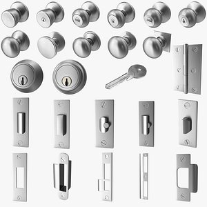 Steel DoorKnob Lock Key Latch Hinge Collection V01