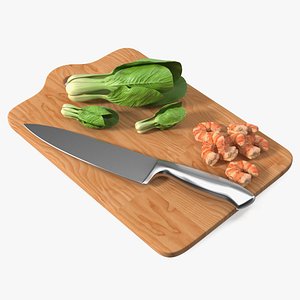Bok Choy and Shrimp Prep Set on Branded Cutting Board