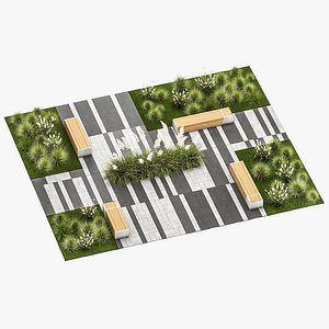 Bushes And A Bench With Paving Slabs For An Urban 1151