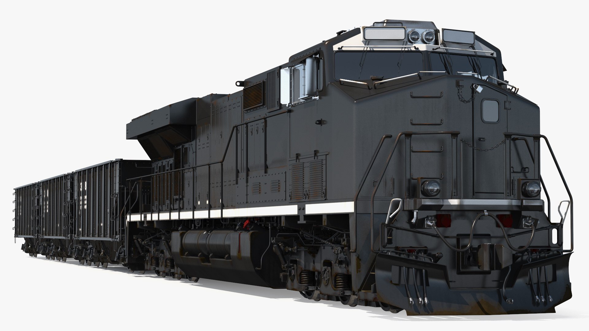 USA Diesel Locomotive with Coal Hopper Cars 3D model preview