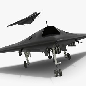 Flying Wing UCAV on Ground View Black Rigged for Maya 3D