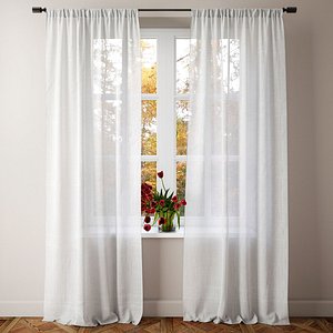 sheer linen curtain 3D