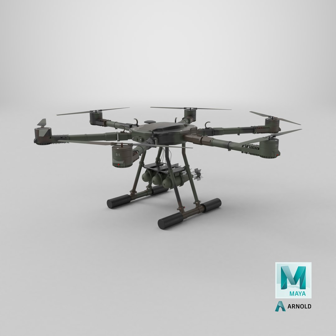 Military Hexacopter UAV -  Combat Drone with Bombs  Camuflage 3D model https://p.turbosquid.com/ts-thumb/q7/by6l9D/sT/stemcell_maya_arnold_render/png/1778503501/1920x1080/fit_q87/d98120bfe8d4fc3881d999ec10a44e5180fbec23/stemcell_maya_arnold_render.jpg
