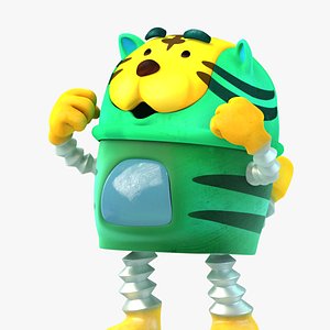 cartoon Tiger waste Basket character Rigged 3D model
