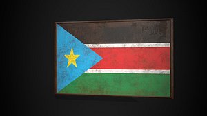 3D Old Picture Frame With South Sudan  Flag - Game Ready PBR Low-poly 3D Model model