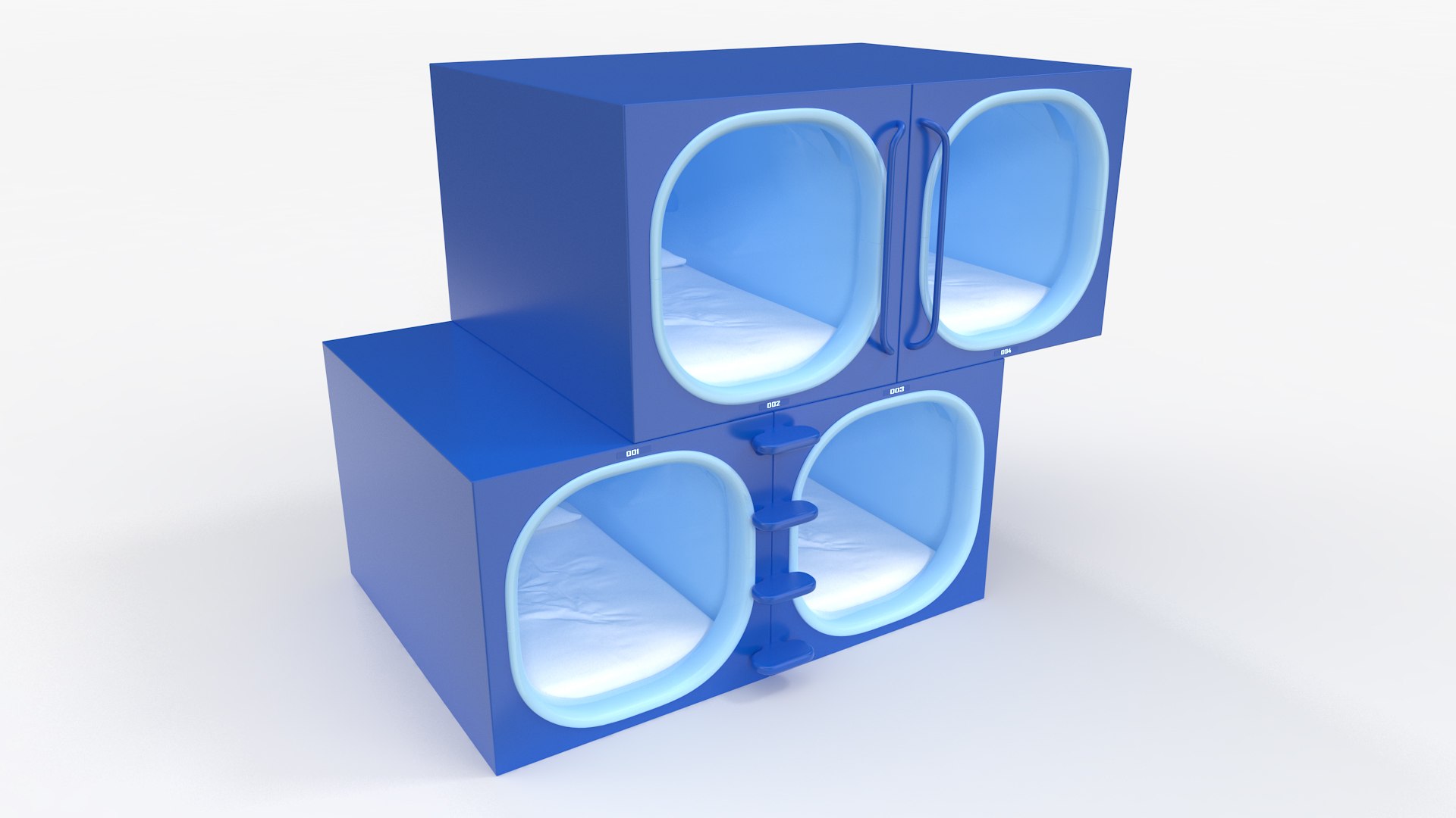 Capsule Hotel Blue Interior 3D model preview