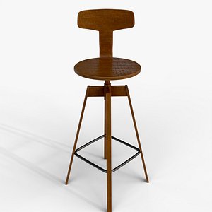 3D Adjustable Wooden Counter Stoo model