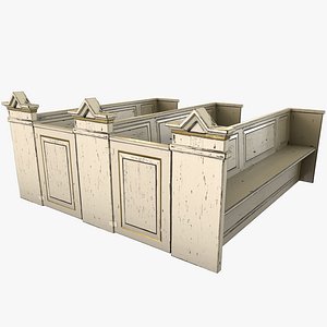 3D Medieval Church Benches White - PBR model