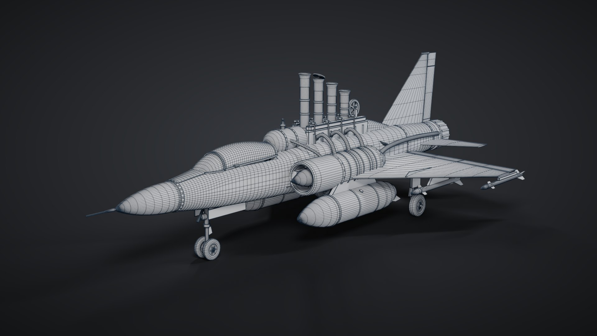 3D model Dieselpunk Jet Fighter - Rigged and Animated PBR https://p.turbosquid.com/ts-thumb/q8/o3auOl/fU/26_wireframe_hero/png/1793112210/1920x1080/fit_q87/86a436dcb2b76ef2abf2b08ff98d48214fd31f43/26_wireframe_hero.jpg