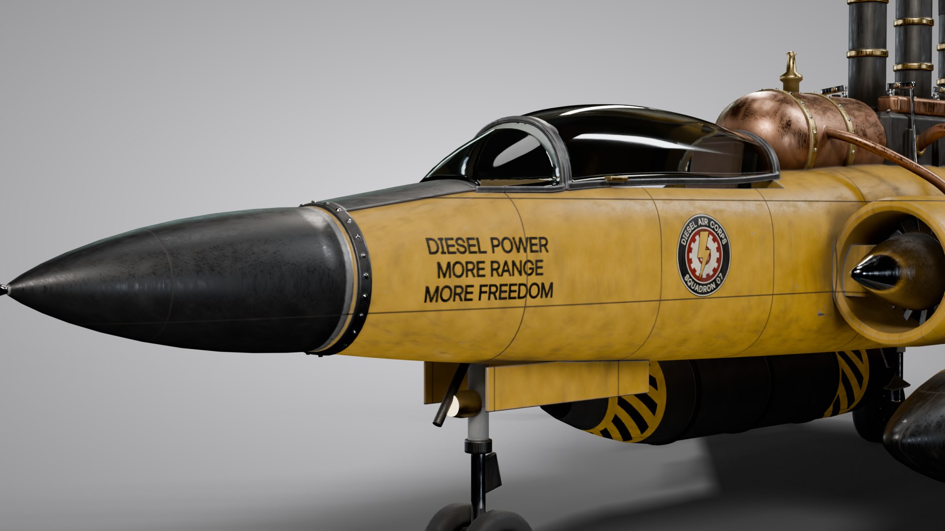 3D model Dieselpunk Jet Fighter - Rigged and Animated PBR https://p.turbosquid.com/ts-thumb/q8/o3auOl/uE/11_closeup_nose_markings/png/1793112174/1920x1080/fit_q87/a0748691886fa4e429d019cf73ea7f18f824c149/11_closeup_nose_markings.jpg