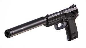 USP Tactical Pistol with Suppressor  Low Poly Game-Ready Model 3D
