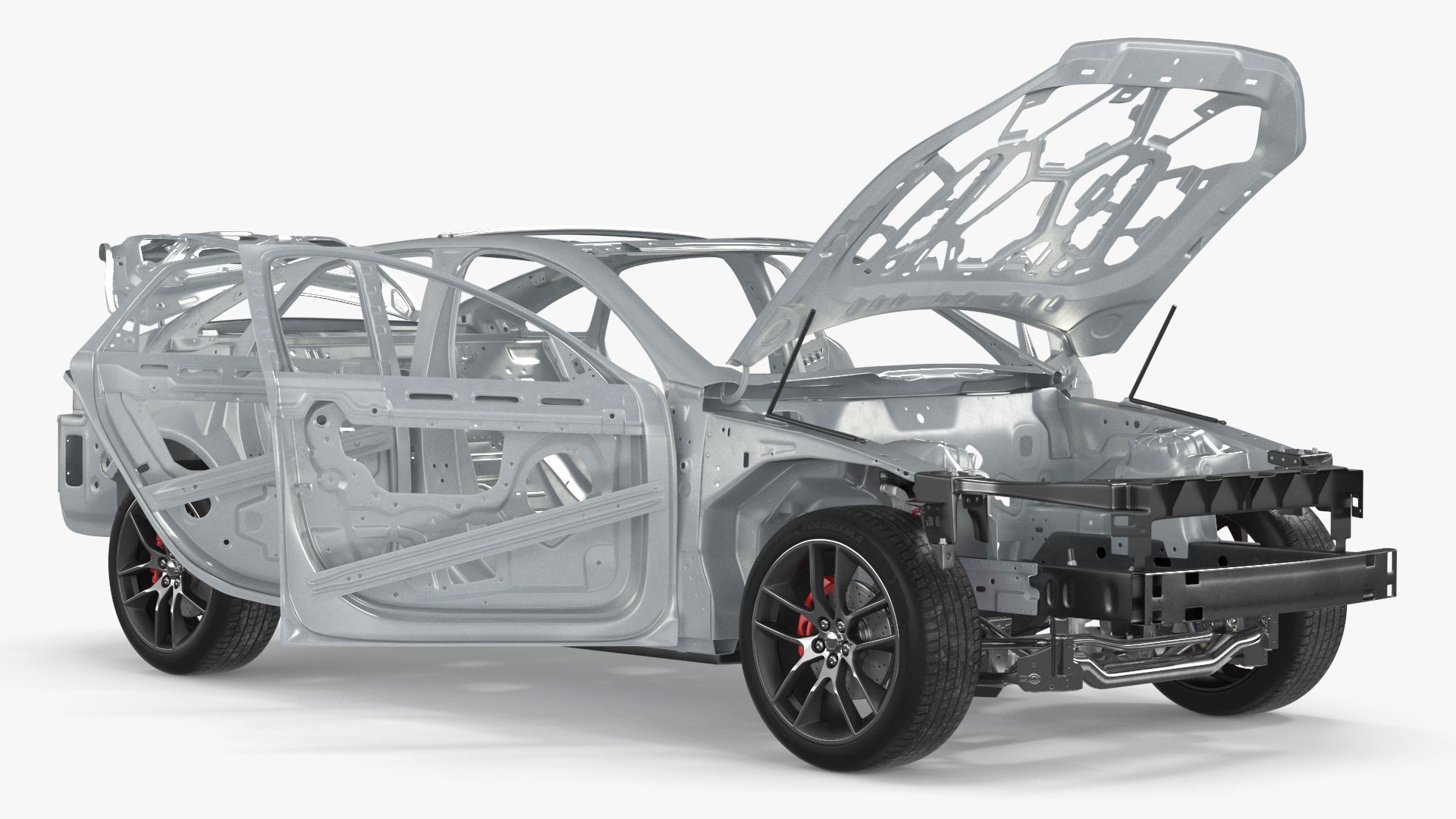 Car Frame and Chassis with Wheels Rigged for Cinema 4D 3D model preview