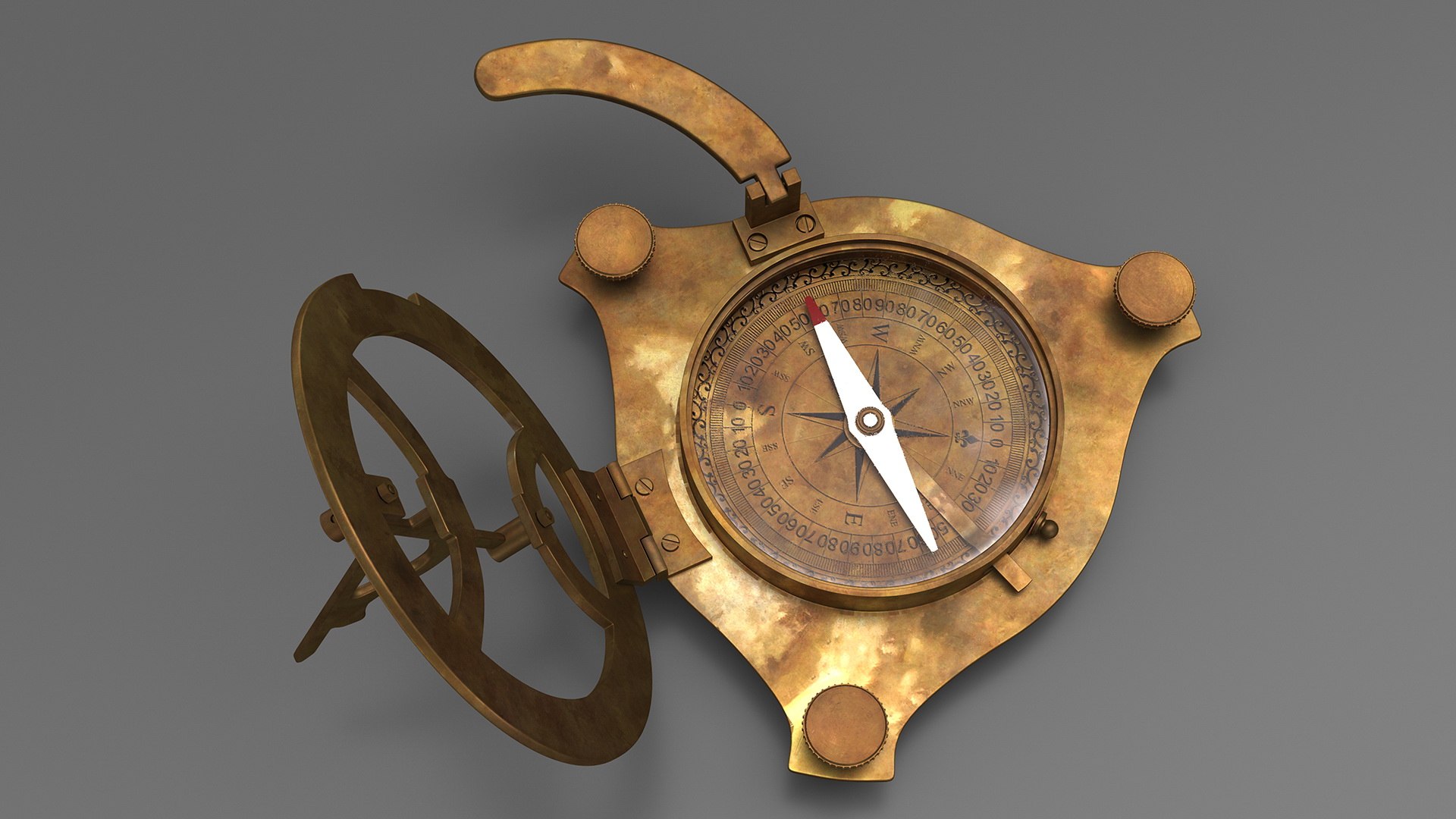 Antique Aged Compass With Sundial 3D - TurboSquid 2212750