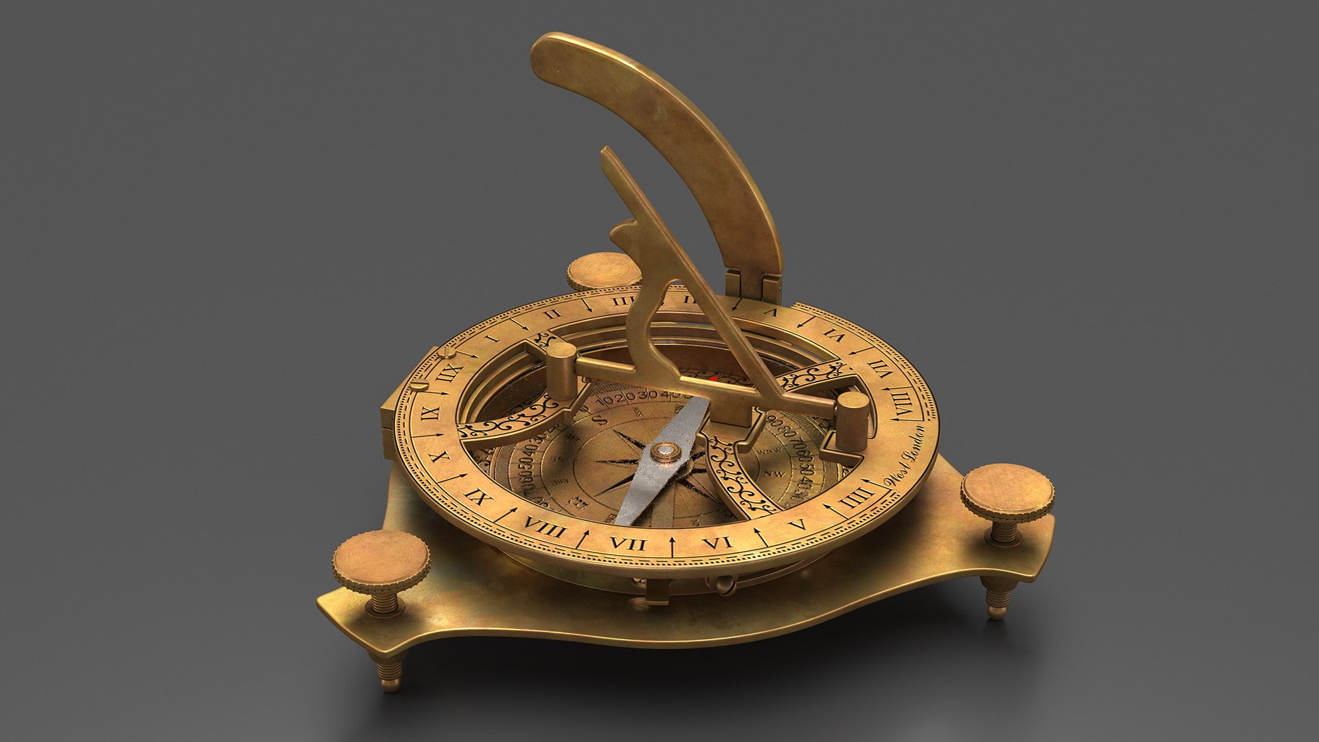 Antique Aged Compass With Sundial 3D - TurboSquid 2212750