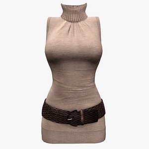 Roll Neck Sleeveless Dress With Belt