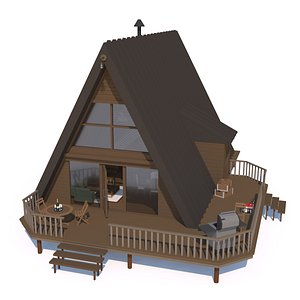 3D model A Frame Log Cabin - Game Ready Low Poly