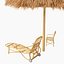 A Thatched bamboo shelter wicker sunshade with lounge