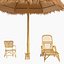 A Thatched bamboo shelter wicker sunshade with lounge