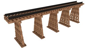 Modular Wooden Railway Bridge 3D