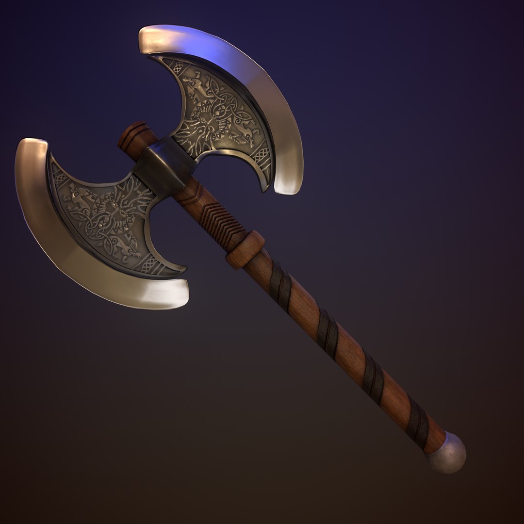 3D The Viking Double AXE 3d Model PBR Game-ready Low Poly Model ...