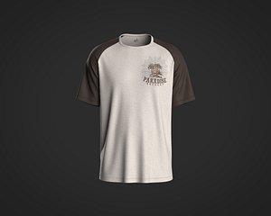 Mens raglan t-shirt white graphic print on front and back 3D model