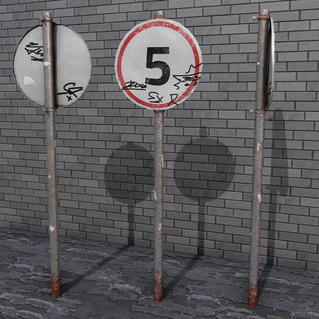 modelo 3d Street sign 5 max speed rusty post apocalyptic muddy soily ...