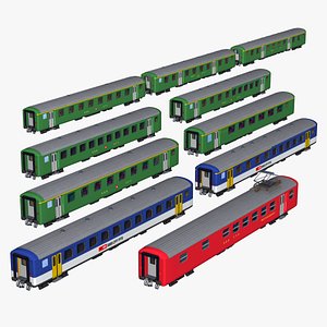 10 sbb passenger railcars - einheitswagen 1 and 2 3D