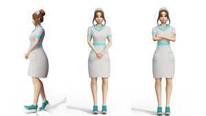 Nurse Cartoon Female Full Rigged Blender