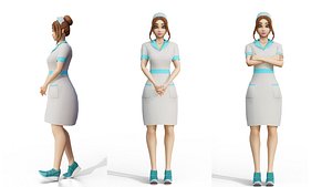 Nurse Cartoon Female Full Rigged Blender