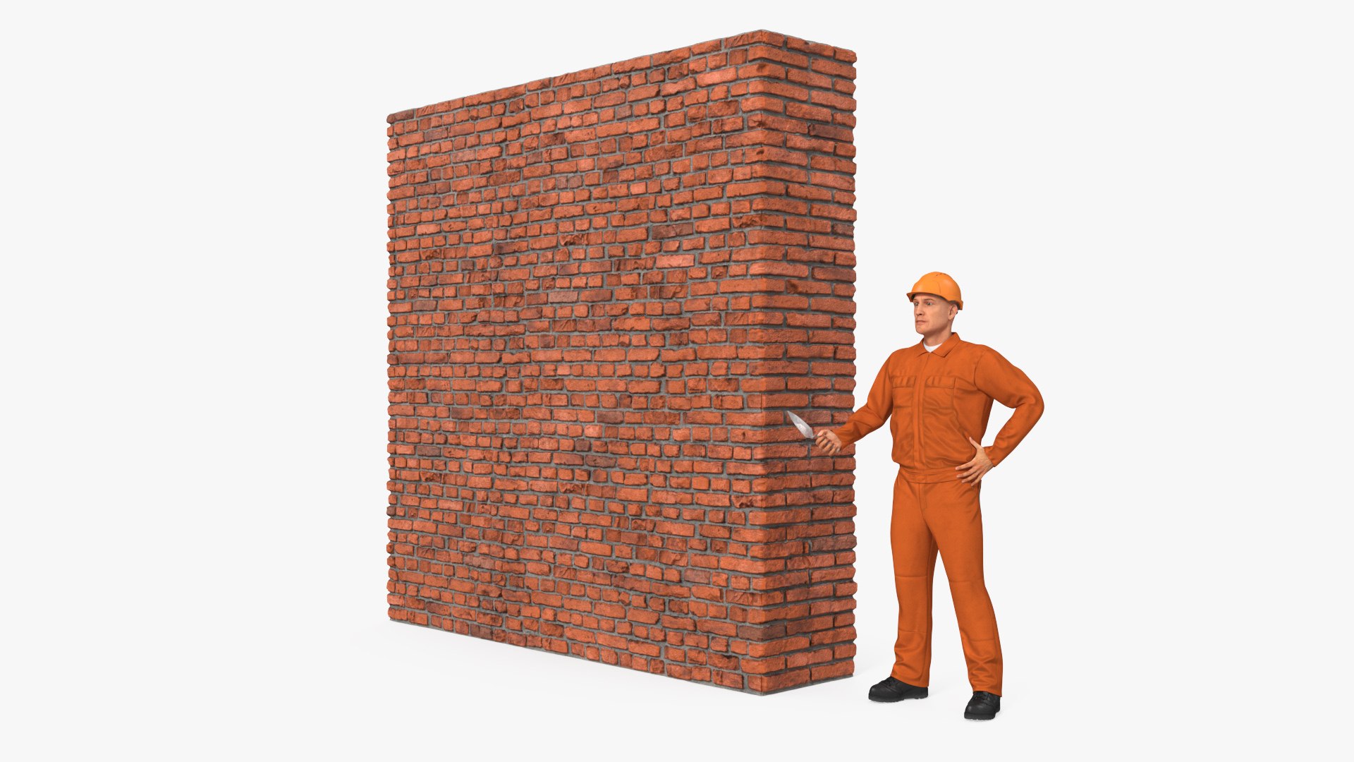 Old Brick Red Wall With Worker 3D model preview
