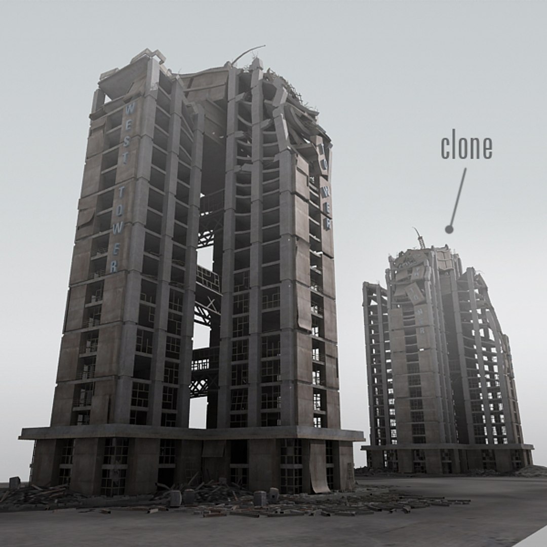 3d destroyed building