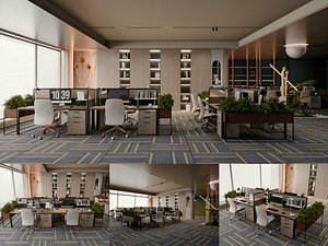 Modern Open Plan Office Workspace Interior 3D Model 3D