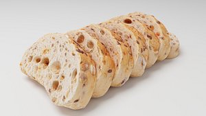 Sliced Baguette or cut French bread with seeds and spices 3D model