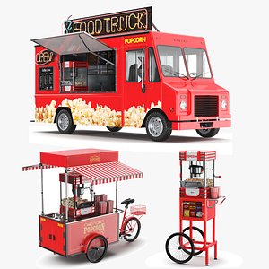 Detailed Popcorn Truck And Carts